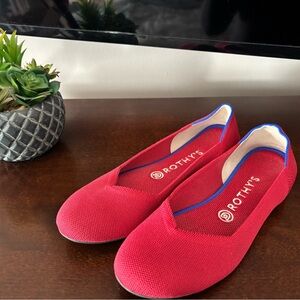 Rothy's Vibrant Red Flats with Blue Trim